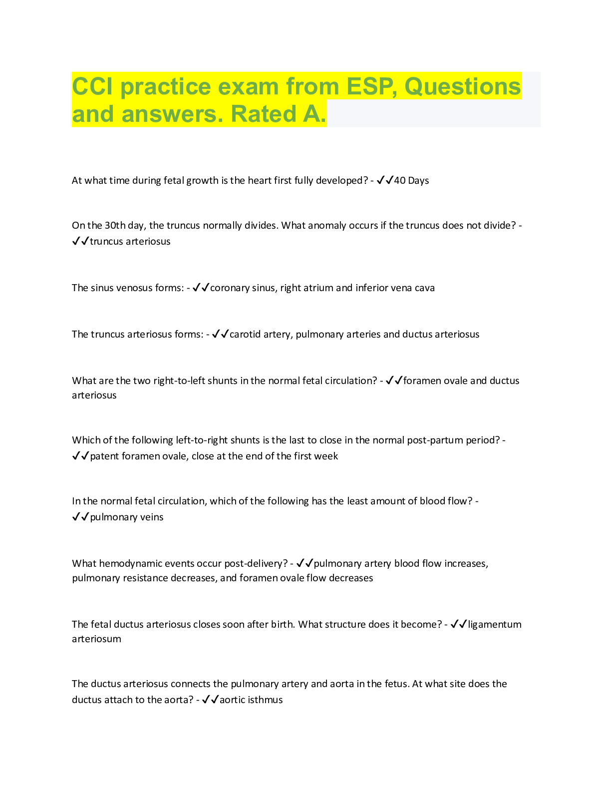 Preview image for CCI practice exam from ESP, Questions  and answers. Rated A. At what time during f